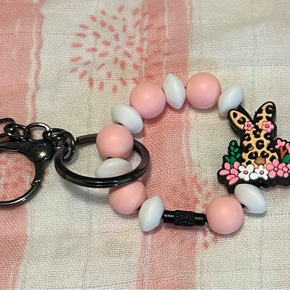 Pink and White Bunny Keychain